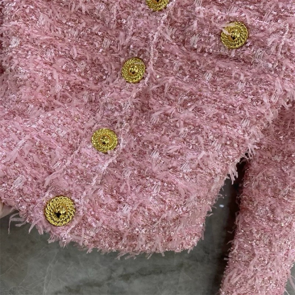 Designer-Style Pink Metallic Tweed Pink Jacket - Picture 6 of 14